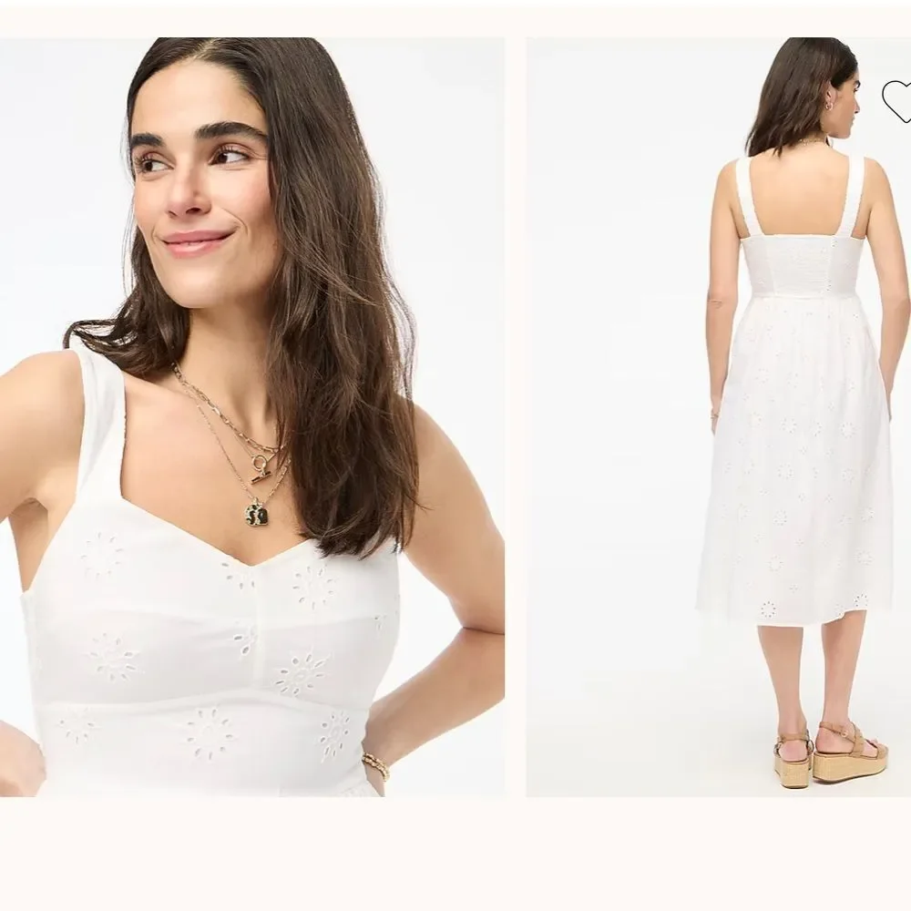 $148 J. Crew Factory Eyelet midi dress White NWT